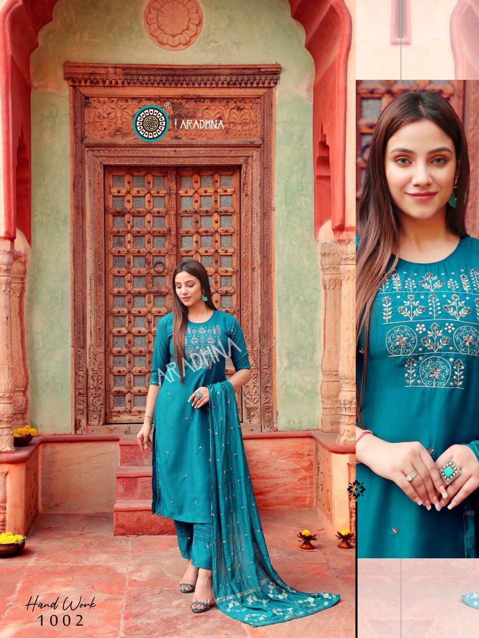 Aradhna Hand Work 1  Latest Designer Fancy Party Wear Embroidery And Manual Work Cotton Silk Exclusive Readymade Collection